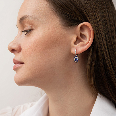 Золотые серьги с бриллиантами и сапфирами сб0626lg №4