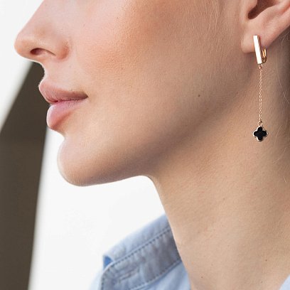 Золотые серьги "Клевер" (эмаль) 400273E №7