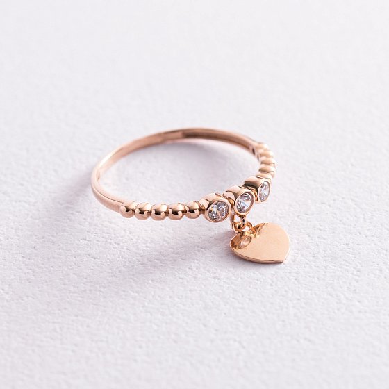 Золотое кольцо "Сердечко" с фианитами к06798 №2