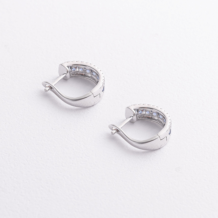 Золоті сережки з діамантами та сапфірами сб0678mi від ювелірного магазину Онікс - 1