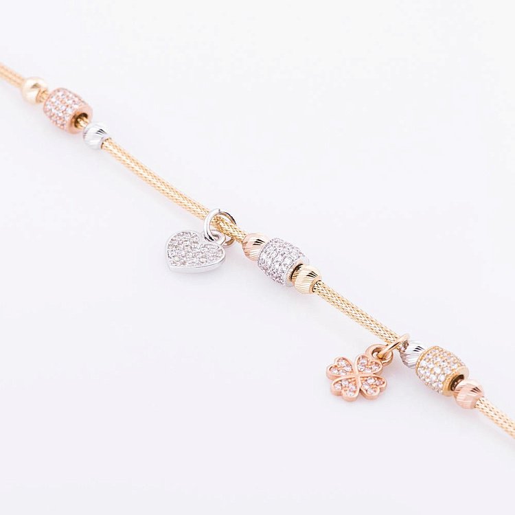 Золотий браслет "Серце і конюшина" з фіанітами б02369 від ювелірного магазину Онікс - 2