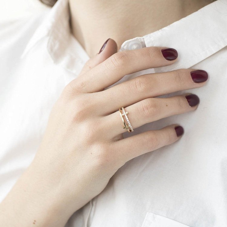 Золотое кольцо с крестиками (фианит) к06111 от ювелирного магазина Оникс - 3