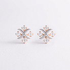 Серьги - пусеты "Клевер" с фианитами (красное золото) с09677 от ювелирного магазина Оникс