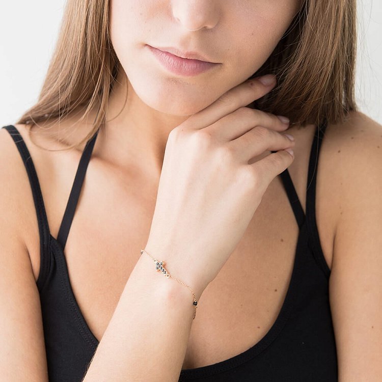 Золотой браслет "Крестик" с ониксом и фианитами б02138 - 3 Золотой браслет "Крестик" с ониксом и фианитами б02138 от ювелирного магазина Оникс - 3