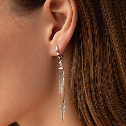 Срібні сережки з ланцюжками (фіаніти) 123442 №6