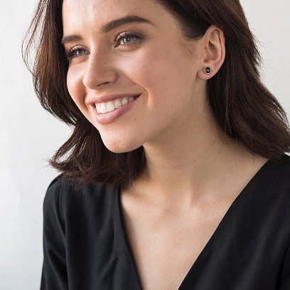 Золотые серьги - гвоздики с дымчатым кварцем с05195 №9