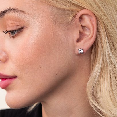 Серебряные серьги - пусеты с фианитами 122165 №2