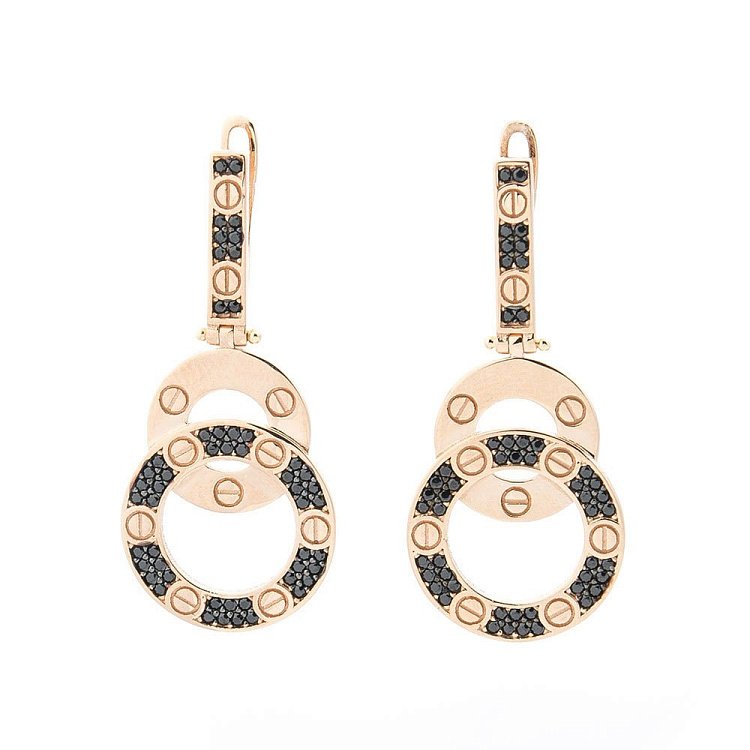 Золоті сережки з чорними фіанітами с05339 від ювелірного магазину Онікс - 1