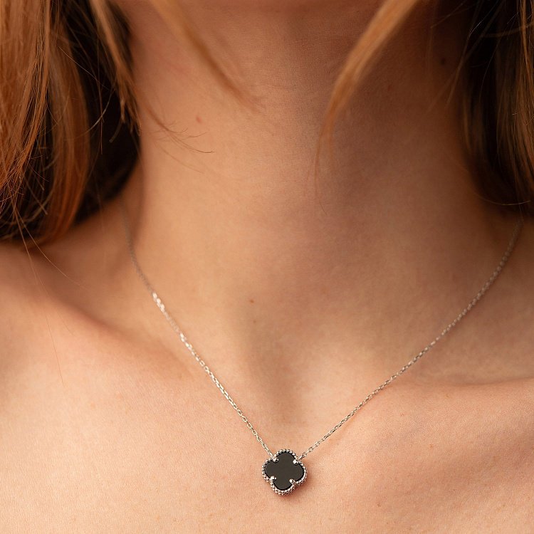 Колье из белого золота "Клевер" (оникс) кол01666 от ювелирного магазина Оникс - 2