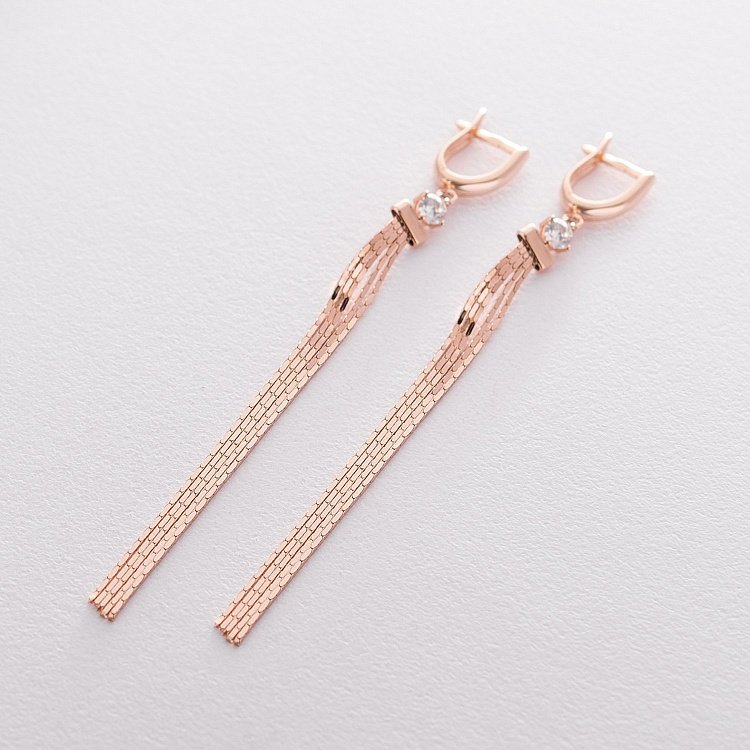 Висячие серьги из красного золота с06305 от ювелирного магазина Оникс