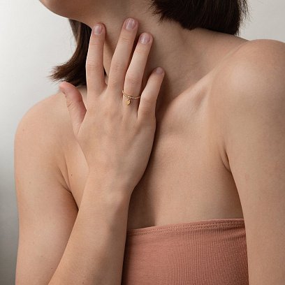 Золота каблучка "Сердечко" з фіанітом к06789 №3