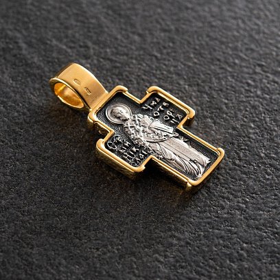 Серебряный православный крест "Распятие. Св. Николай Чудотворец" с позолотой 132498 №3