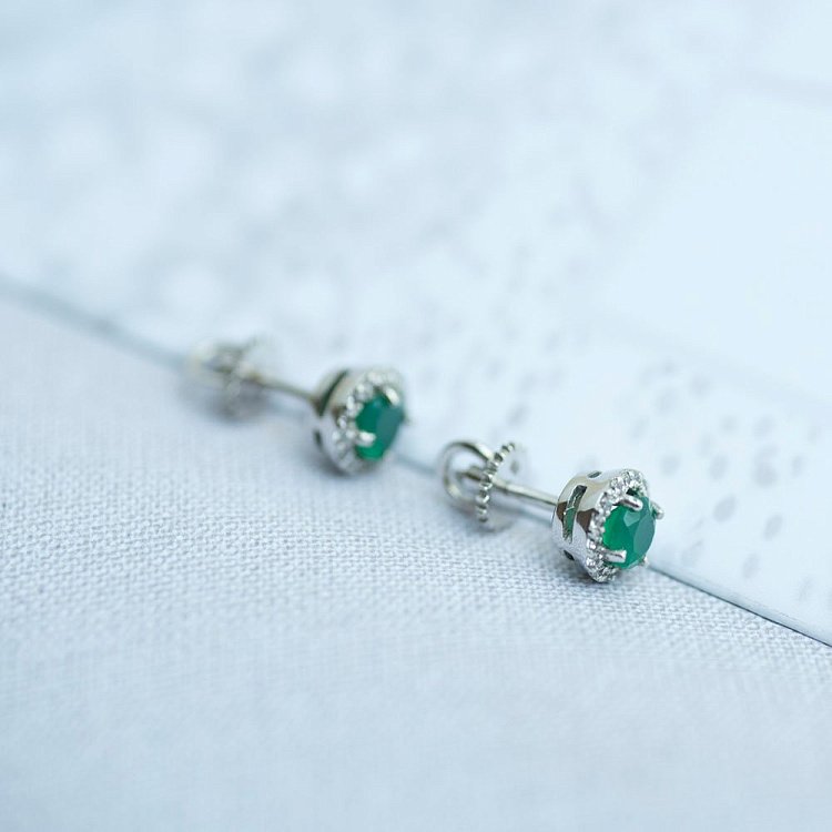 Золотые серьги-пусеты (агат, фианиты) с489бз от ювелирного магазина Оникс - 3