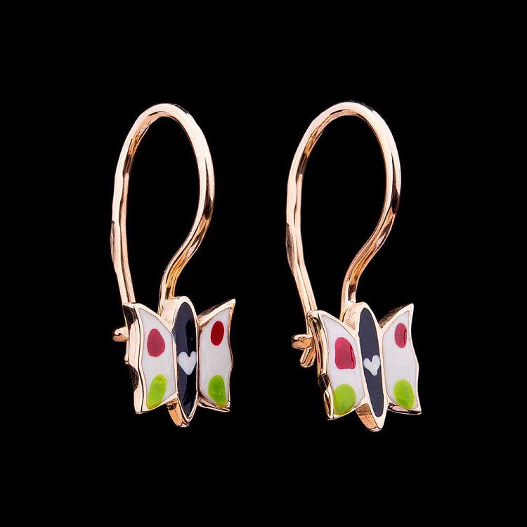 Золотые детские серьги "Бабочки" (эмаль) с01213 от ювелирного магазина Оникс