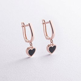 Серьги "Сердечки" в красном золоте (эмаль) с07468