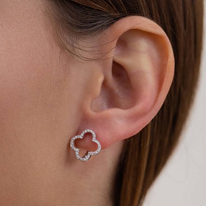 Срібні сережки "Конюшина" з фіанітами 008250