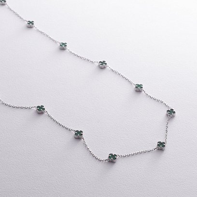 Кольє "Конюшина" з малахітом mini (біле золото) кол02426 №3