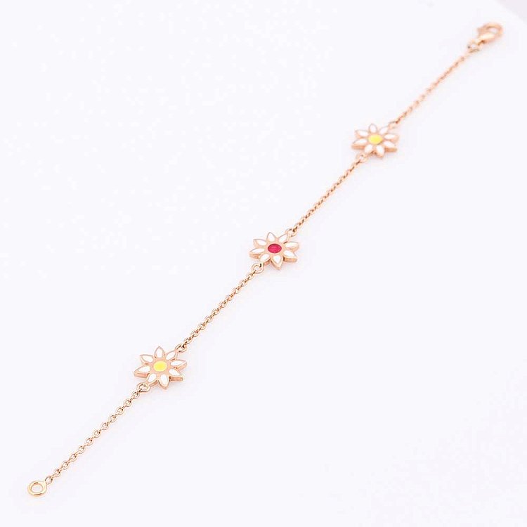 Золотий дитячий браслет "Квіточки" (емаль) б02001 від ювелірного магазину Онікс - 1