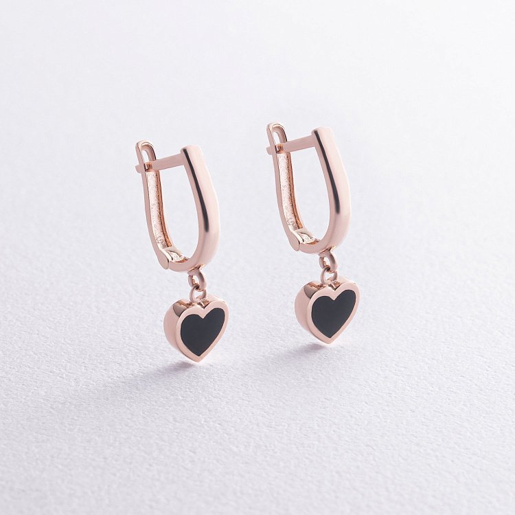 Серьги "Сердечки" в красном золоте (эмаль) с07468 от ювелирного магазина Оникс