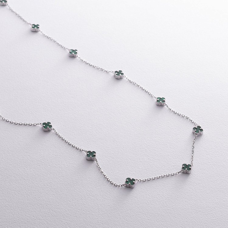 Кольє "Конюшина" з малахітом mini (біле золото) кол02426 від ювелірного магазину Онікс - 2