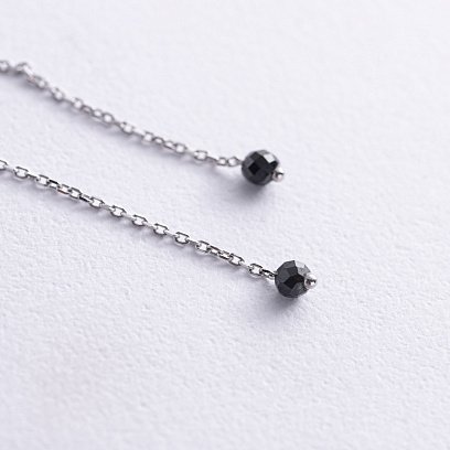 Сережки - протяжки у білому золоті (чорні фіаніти) с08885 №4