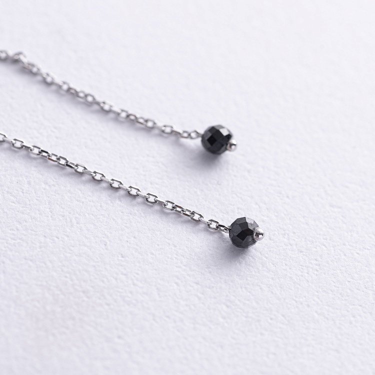 Сережки - протяжки у білому золоті (чорні фіаніти) с08885 від ювелірного магазину Онікс - 3