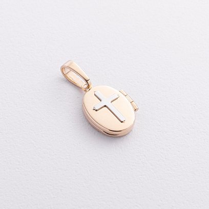 Золотой кулон для фотографии с крестиком п03434