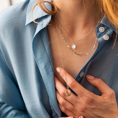 Потрійне срібне кольє "Монетки" 181244 №6