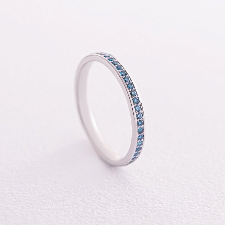 Золота каблучка з блакитними діамантами ﻿226991121 від ювелірного магазину Онікс