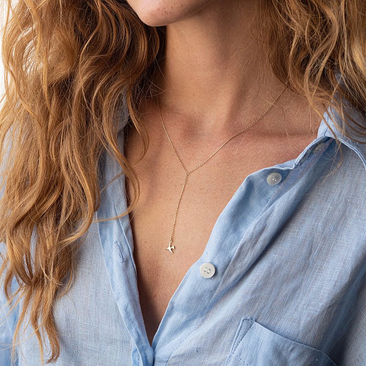 Колье "Самолетик" в желтом золоте кол01766 от ювелирного магазина Оникс - 1