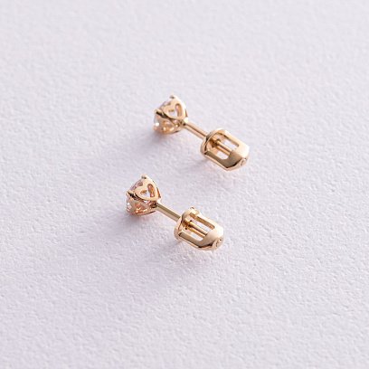 Сережки - пусети "Сердечка" в жовтому золоті (фіаніти) с06942 №3