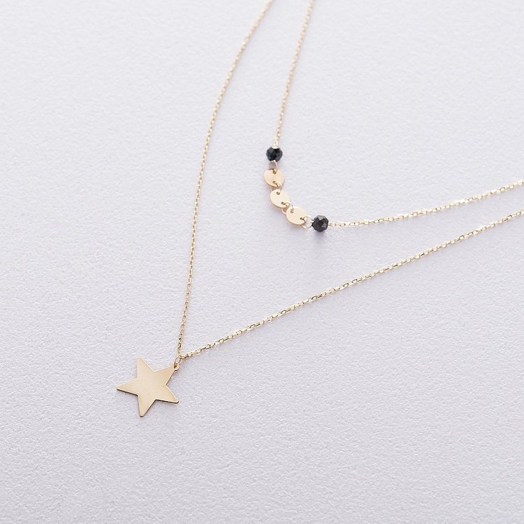 Двойное золотое колье "Звездочка" с черными фианитами кол01539 от ювелирного магазина Оникс