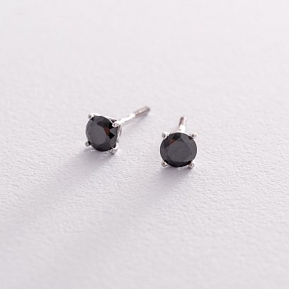 Золоті сережки-пусети з чорними фіанітами с06233ч №3