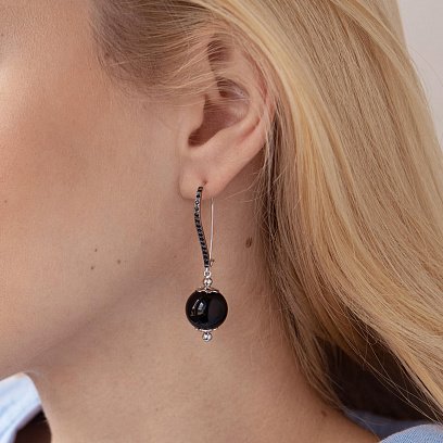 Золотые серьги с агатом и фианитами 459093B №5