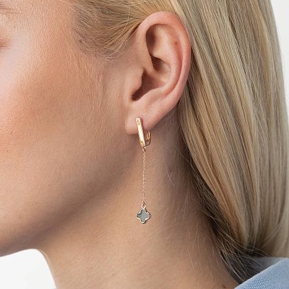 Золоті сережки "Конюшина" з емаллю 400273E №5