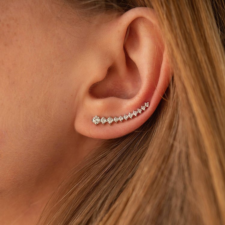 Серьги - клаймберы с фианитами (белое золото) с03686 от ювелирного магазина Оникс - 7