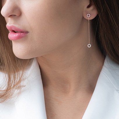 Серьги - пусеты "Кружочки" в красном золоте (фианиты) с07270 №6