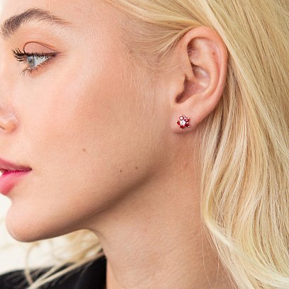 Срібні сережки - пусети "Квіточки" (фіаніти) 121480 №2