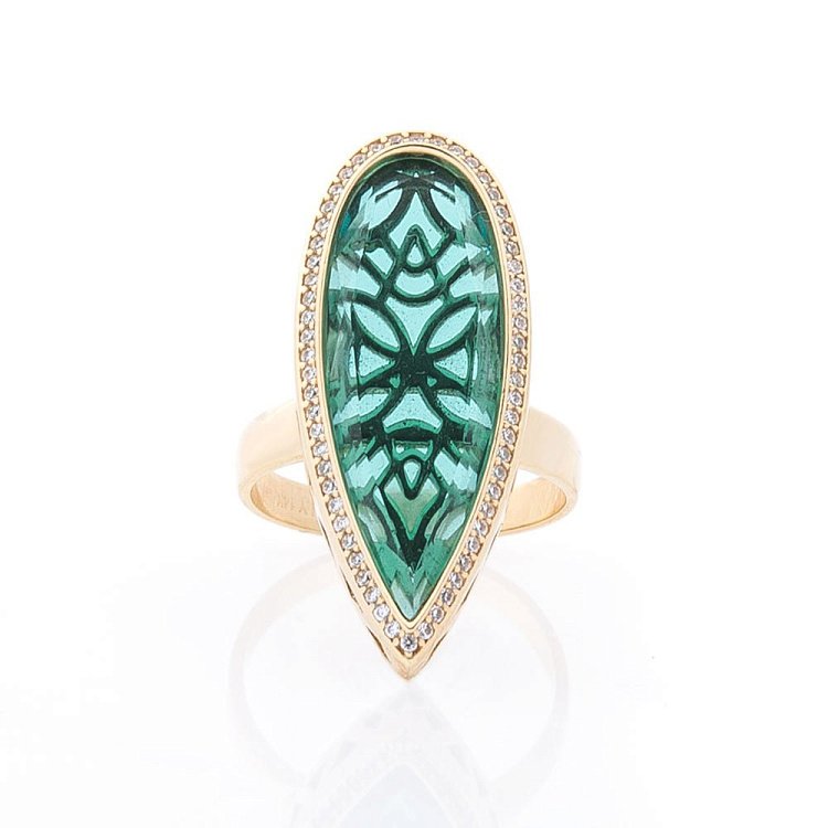 Золота каблучка з фіанітами к03887 від ювелірного магазину Онікс - 2