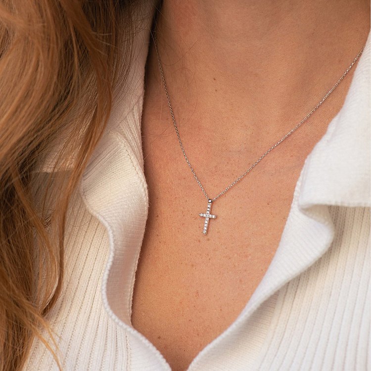 Золотое колье с крестиком (фианит) кол00862 от ювелирного магазина Оникс - 1