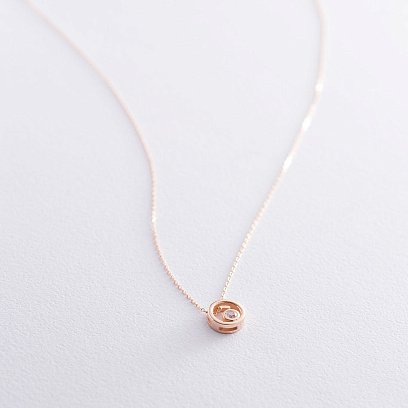 Колье с одним фианитом в красном золоте кол01145