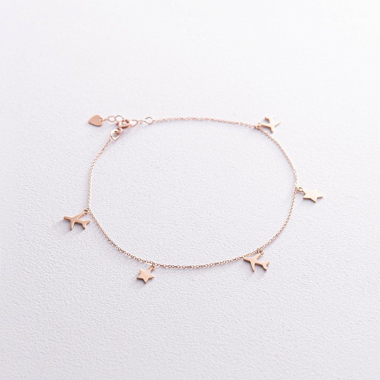 Золотой браслет "Звездочки и самолетики" на ногу б05183 от ювелирного магазина Оникс