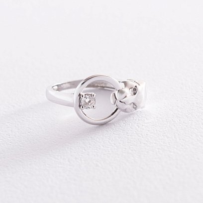 Кольцо "Пантера" в белом золоте (фианиты) к06845 №4