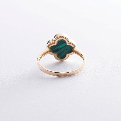 Каблучка "Конюшина" в жовтому золоті (малахіт) к06624 №5