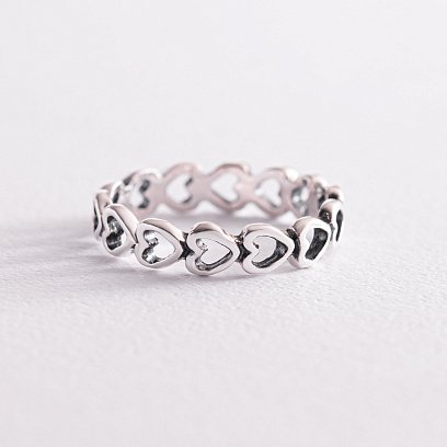 Серебряное кольцо "Сердечки" 112642 №3