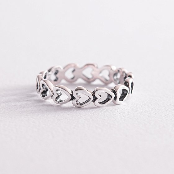 Серебряное кольцо "Сердечки" 112642 №3