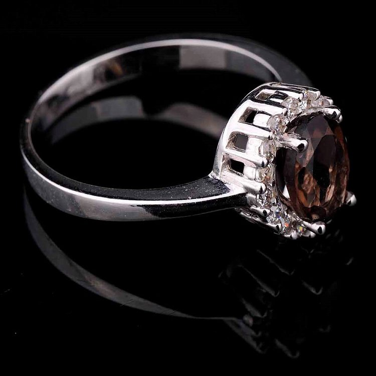 Золотое кольцо с дымчатым топазом к02122 от ювелирного магазина Оникс