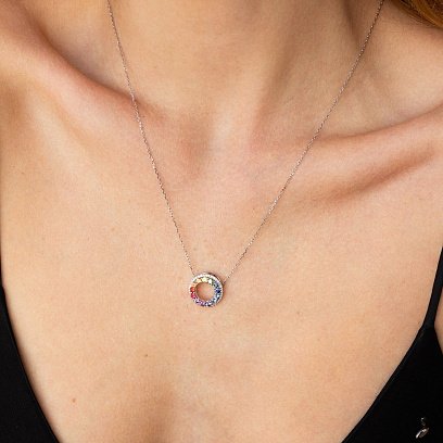 Золотий кулон з різнокольоровими сапфірами і діамантами пб0282nl №8