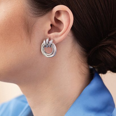 Серьги "Кольца" в белом золоте с08367 №11