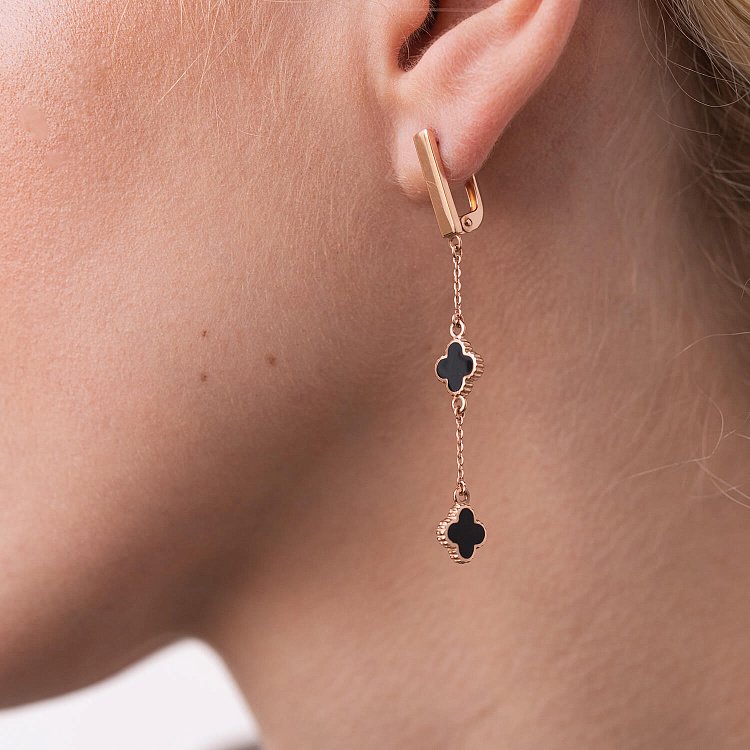 Золотые серьги "Клевер" (эмаль) 400272E от ювелирного магазина Оникс - 4